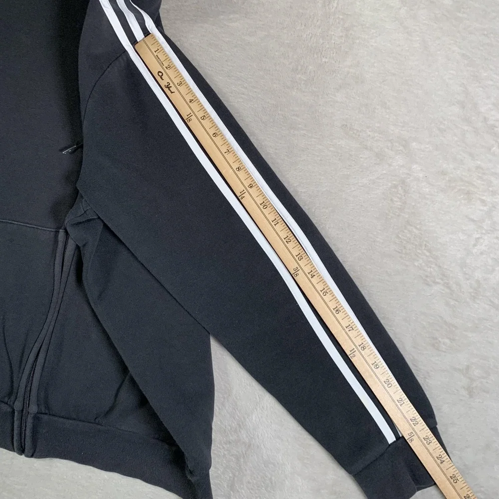 Adidas Hoodie Mens Large Black Full Zip 3-Stripes‎ Sweatshirt Jacket Pockets
